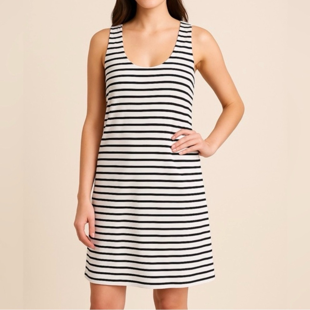 J.Crew Black White Striped Shift Dress Size 2 C3363 Casual Classic